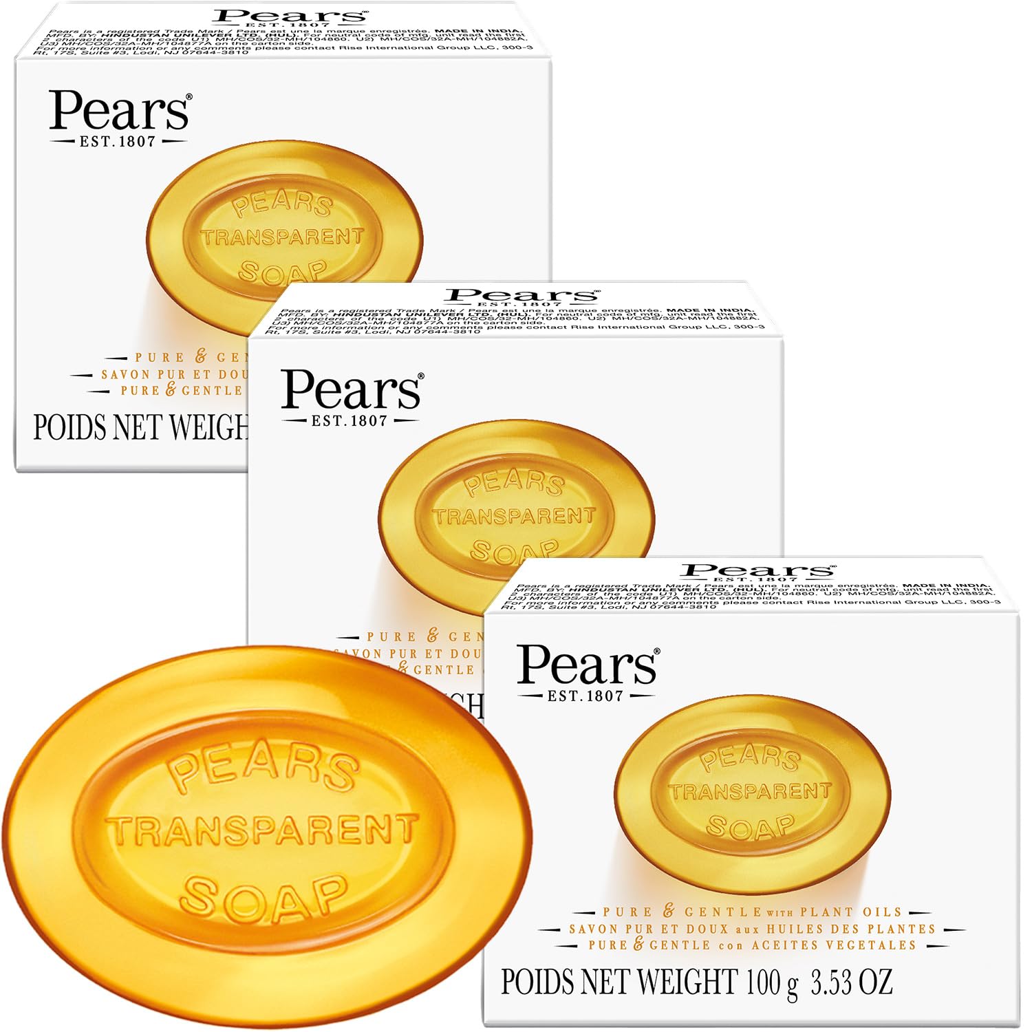 Pears Soap, Pure & Gentle with Natural Oils, 2-Pack – Transparent Amber Glycerin Soap for Pampered, Glowing Skin, 3.53 Oz Ea