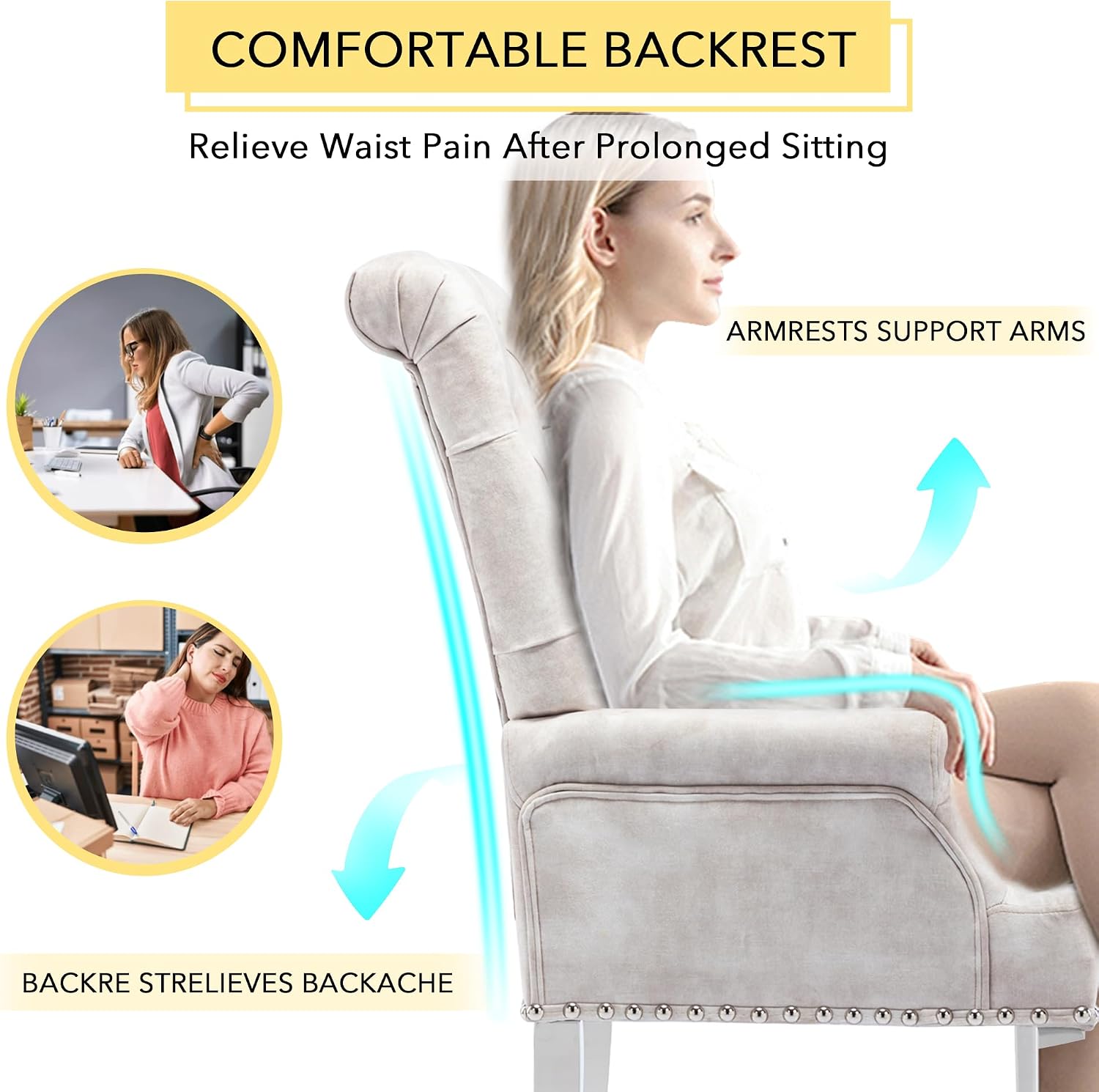adochr Dining Chairs with Arms,Linen High Back Dining Room Chairs, Beige