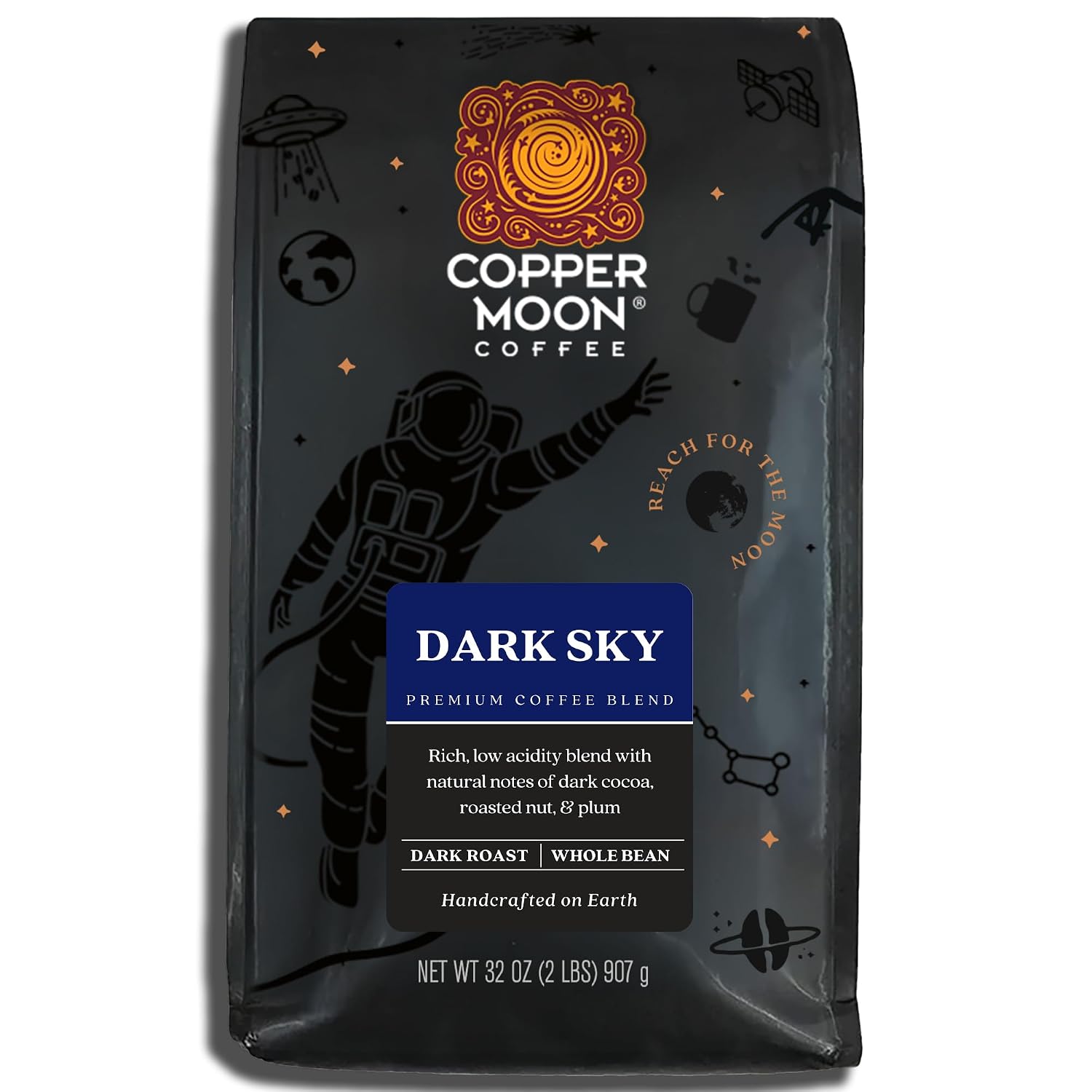Copper Moon Whole Bean Coffee, Dark Roast, Sumatra, 2 lb | 2 Pound Bag, Vegan, Allergen Free, Non-GMO, Kosher, Vegetarian, Small Batch Roasted