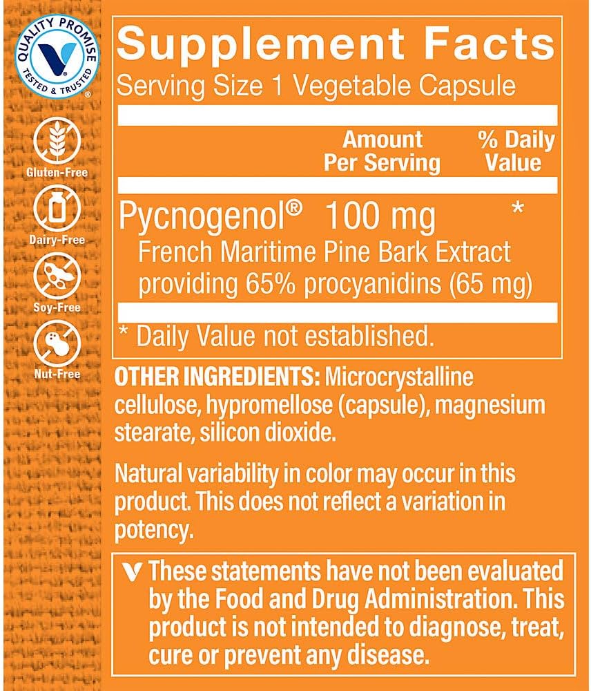 The Vitamin Shoppe Pycnogenol 100mg Antioxidant that Supports Cardiovascular, (30 Capsules)