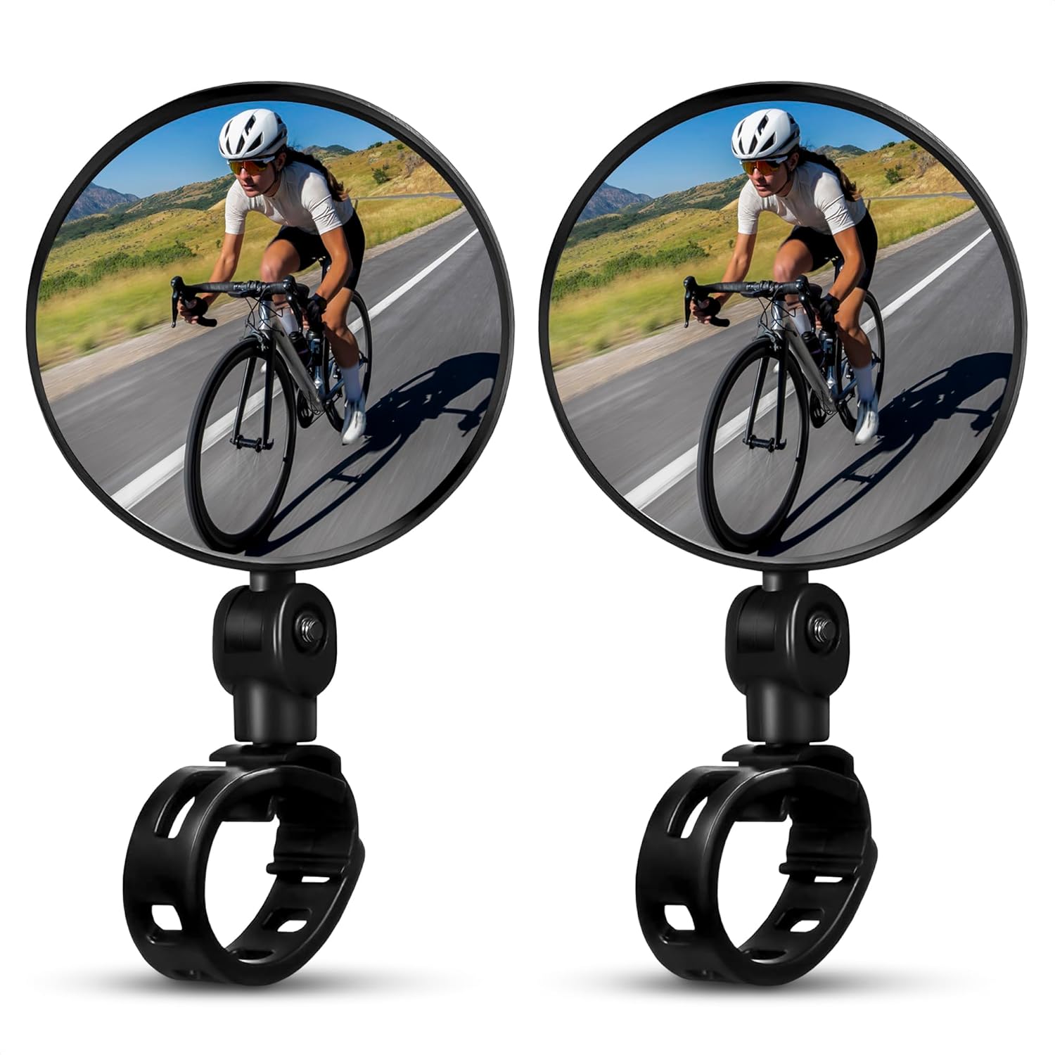 2 Pcs Bike Mirror Handlebar Mount, Convex and 360° Adjustable View
