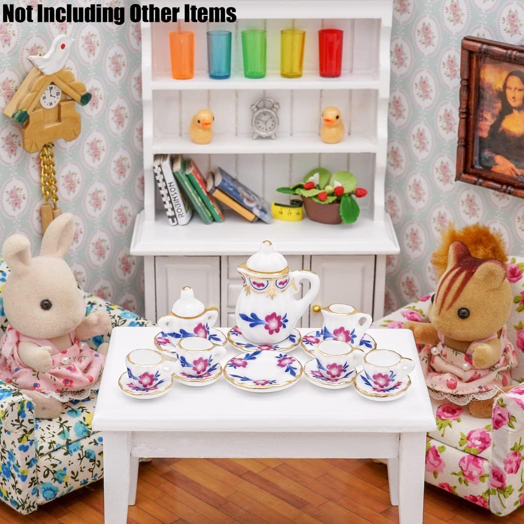 Odoria 1/12 Miniature Porcelain Tea Set 15Pcs Dollhouse Decoration Accessories, Grapes