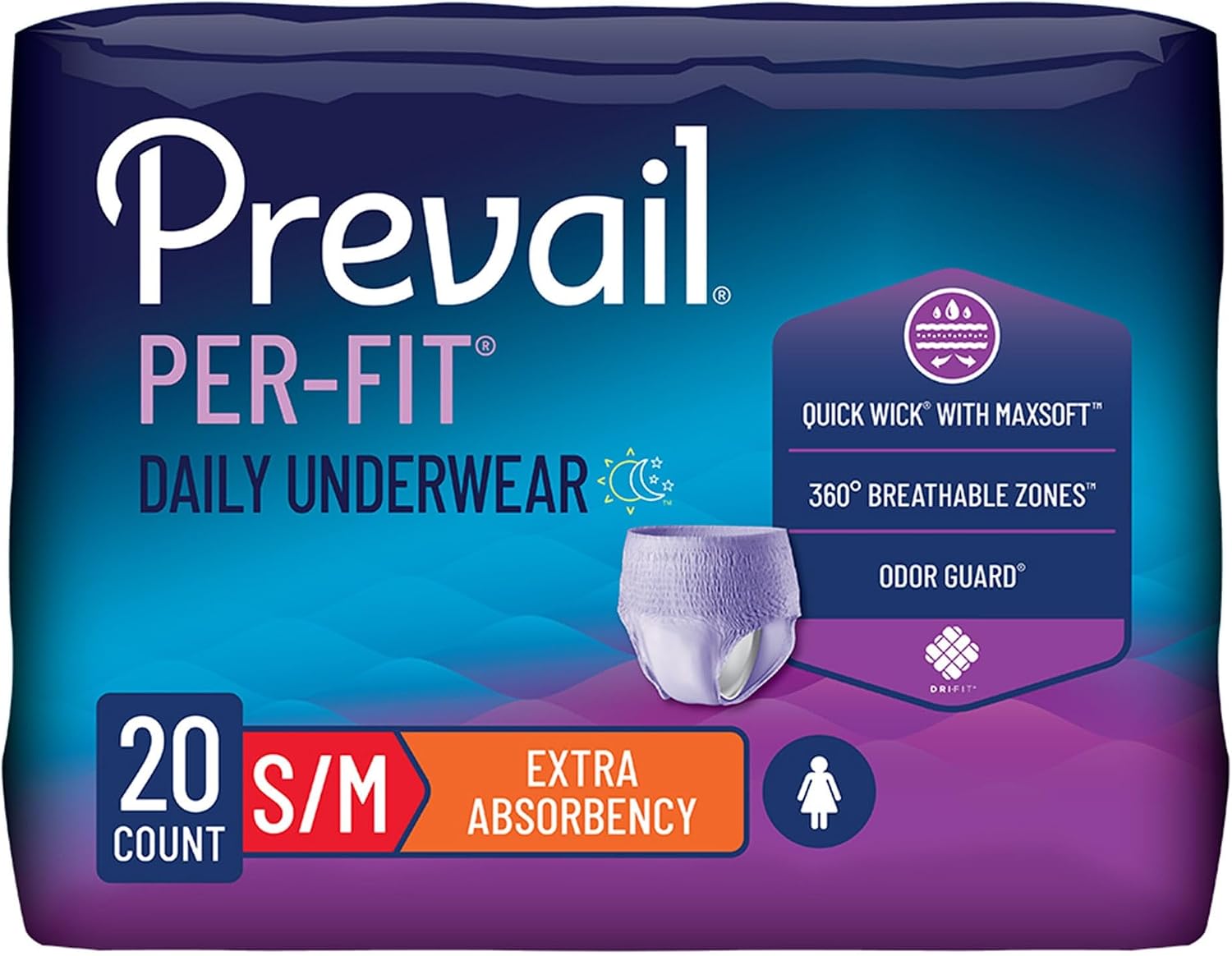 Prevail Per-Fit for Women Daily Protective Underwear, Pull-up Disposable Adult Diaper for Women, Extra Absorbency, Medium, 80 Count (4 Packs of 20) | Disposable, Incontinence, Extra Absorbency