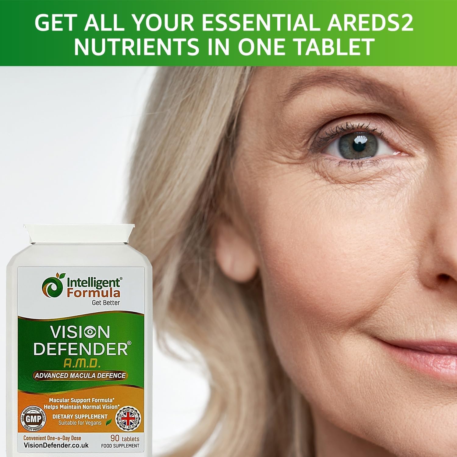 Vision Defender AREDS2 Eye Vitamins - Lutein Zinc Copper, Vegan, 90 Tablets | Eye Health Supplements, Vitamin C & E, Zeaxanthin