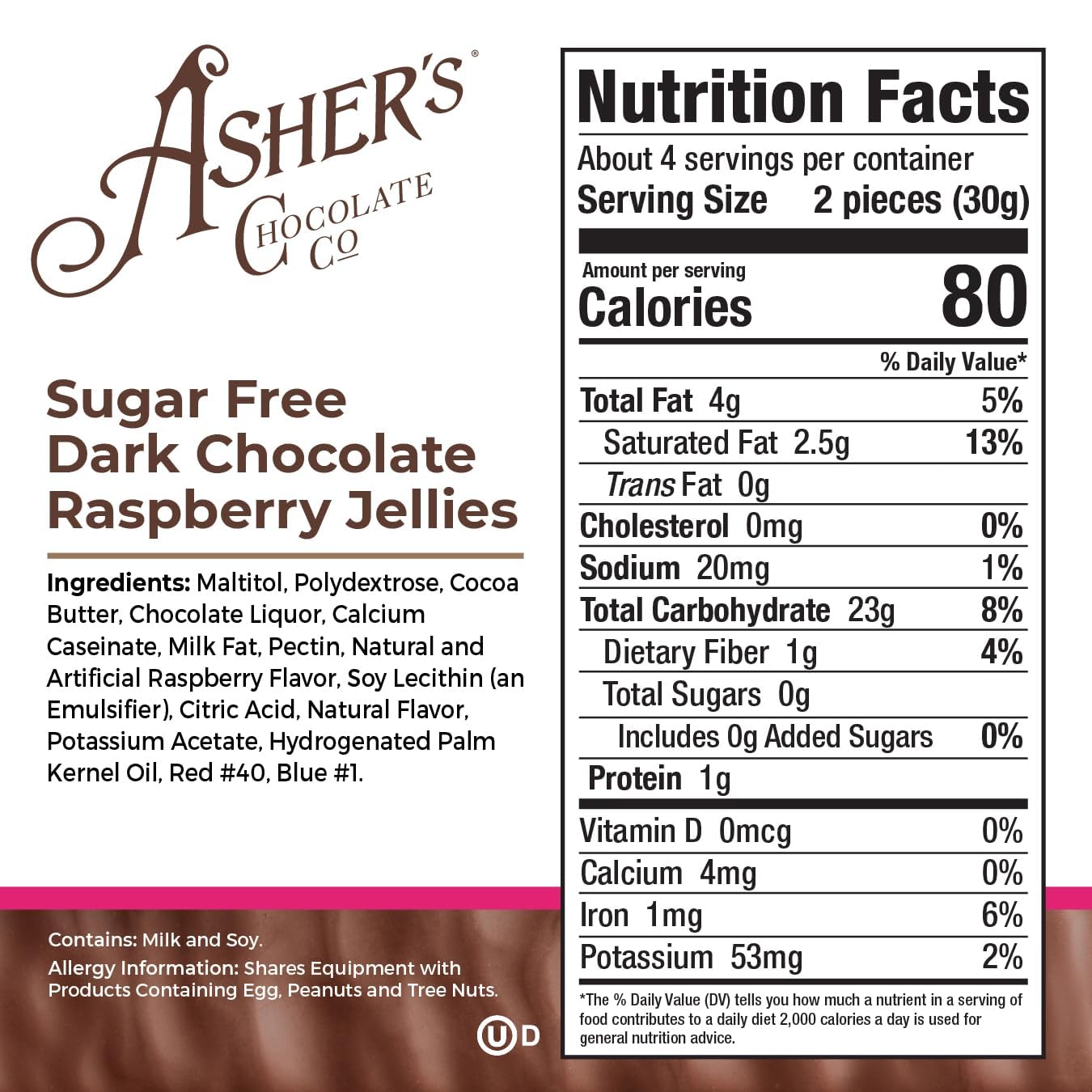 Asher's Chocolates, Sugar Free Dark Chocolate Raspberry Jellies, Diabetic Friendly Chocolate, Small Batches of Kosher Chocolate