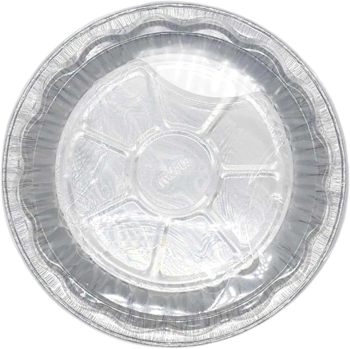 Durable Packaging 9" Aluminum Foil Pie Pan Plate Tin 1-5/16" Deep w/Clear Plastic Dome Lid Cover (Pack of 12)