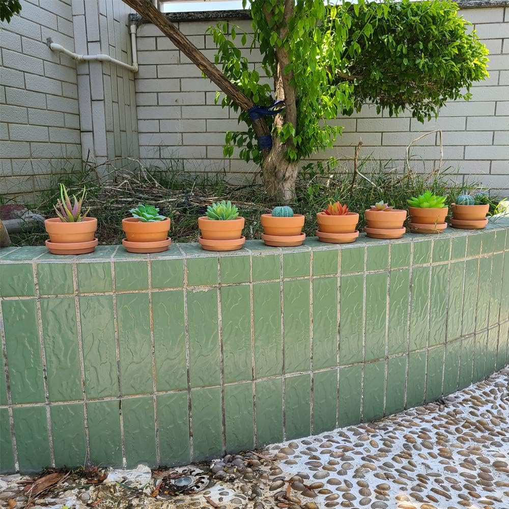Yishang 3.5 Inch Shallow Terra Cotta pots with Saucer/Tray, Ceramic Clay Planter with Drain Hole for Succulent & Cactus Nursery Planter