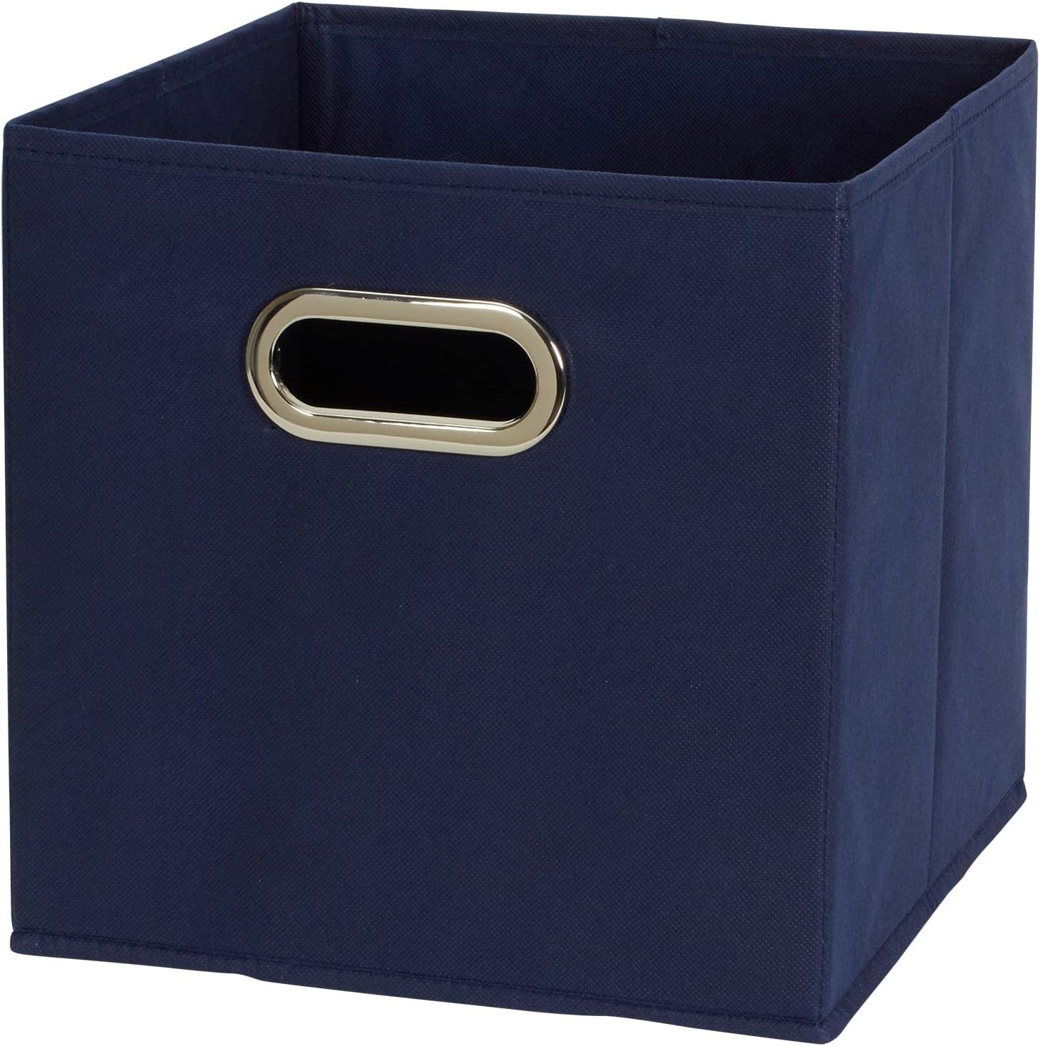 Household Essentials Fabric Storage Bins 6 Piece Set, Strong Poly-Woven Fabric, Sturdy Chipboard Sides, Grommet Front Handle, Stackable and Foldable, Classic Design, Navy