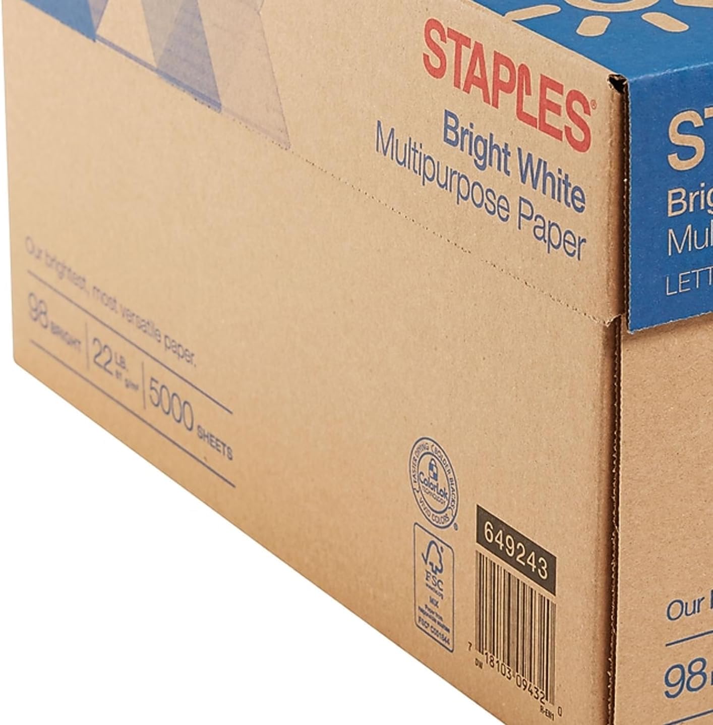 Staples Multipurpose Paper, 8 1/2" x 11", Bright White, Ream, For Office, School & Home
