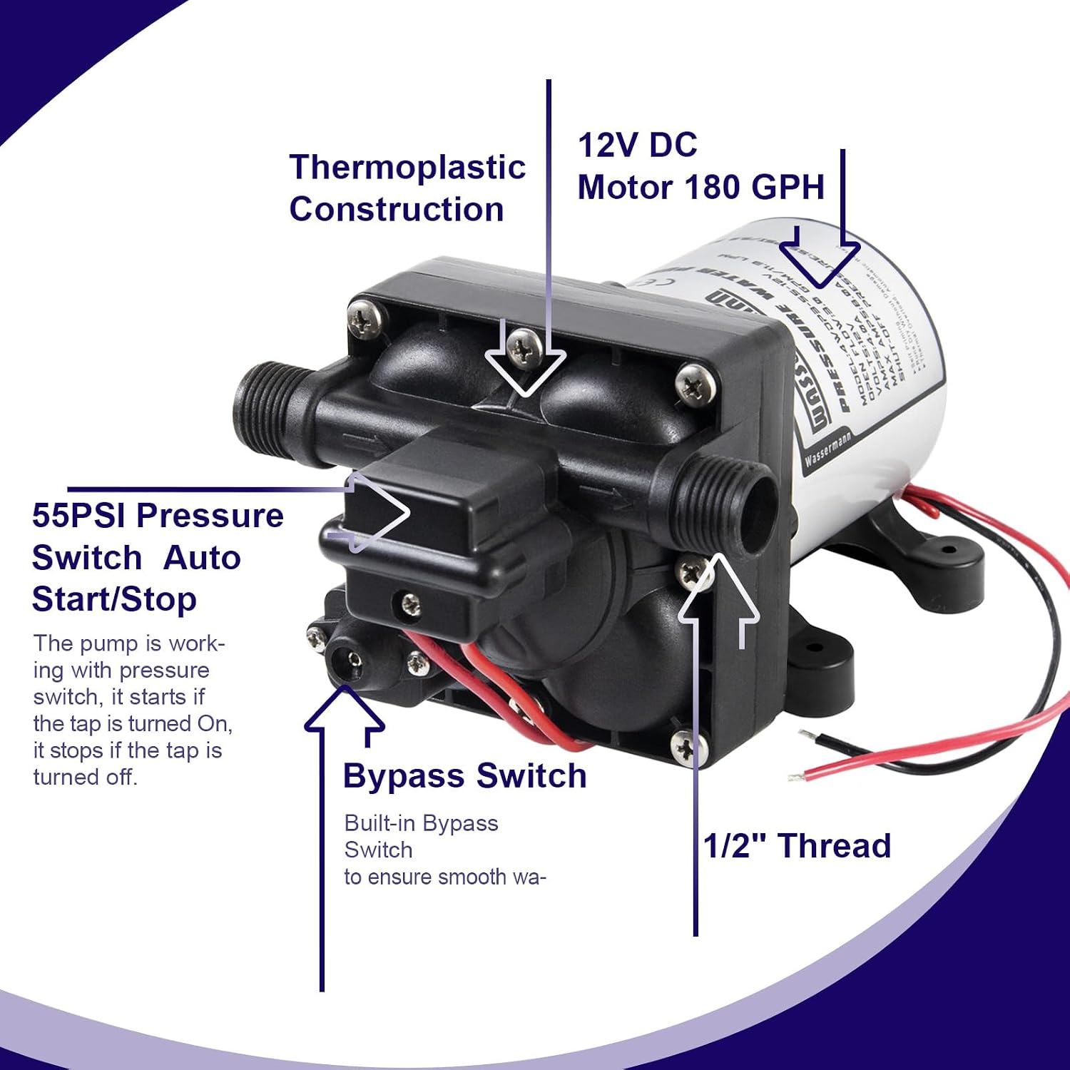 RV Water Pumps 115V AC Pressure Pump with Pressure Switch, Self-priming Water Pump 4.0GPM 45PSI, Fresh Water Pump for RV, Kitchen Barthroom Camping Marine Yacht Garden Diaphragm Pump115volt