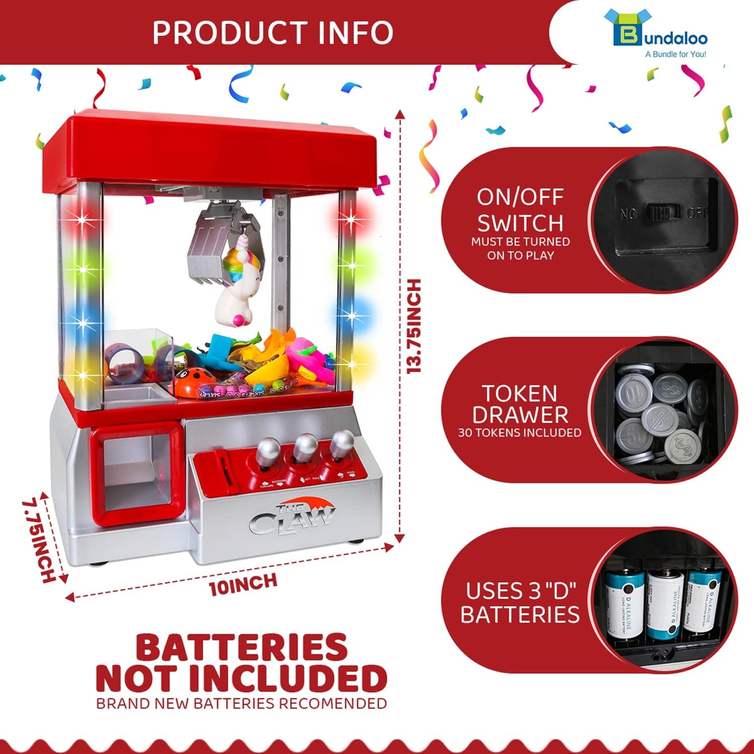 Claw Machine Arcade Game with Sound, Cool Fun Mini Candy Grabber Prize Dispenser Vending Toy for Kids, Boys & Girls
