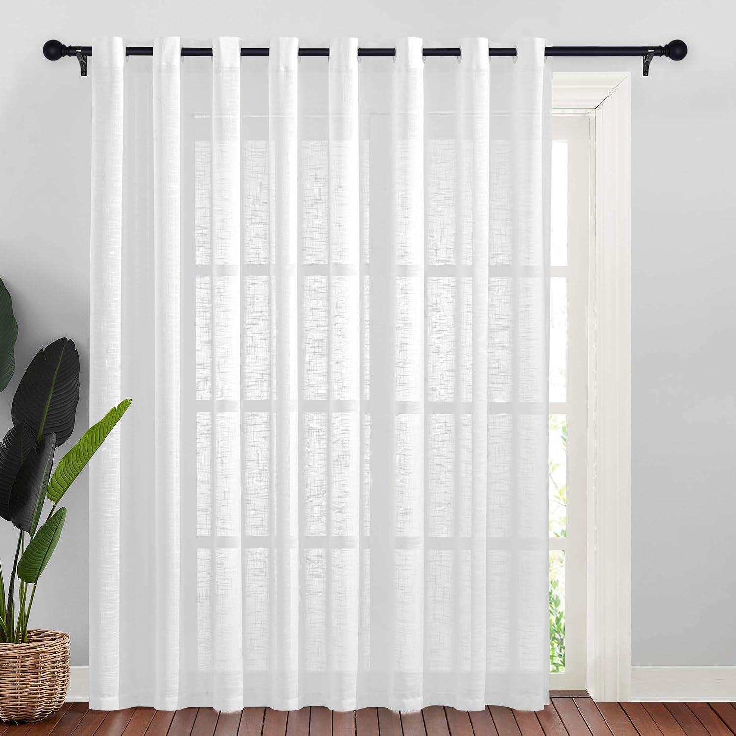 NICETOWN Linen Curtains White Semi Sheer 72 inch Long for Windows, Privacy with Light Filtering Grommet Top Window Treatments for Bedroom/Living Room