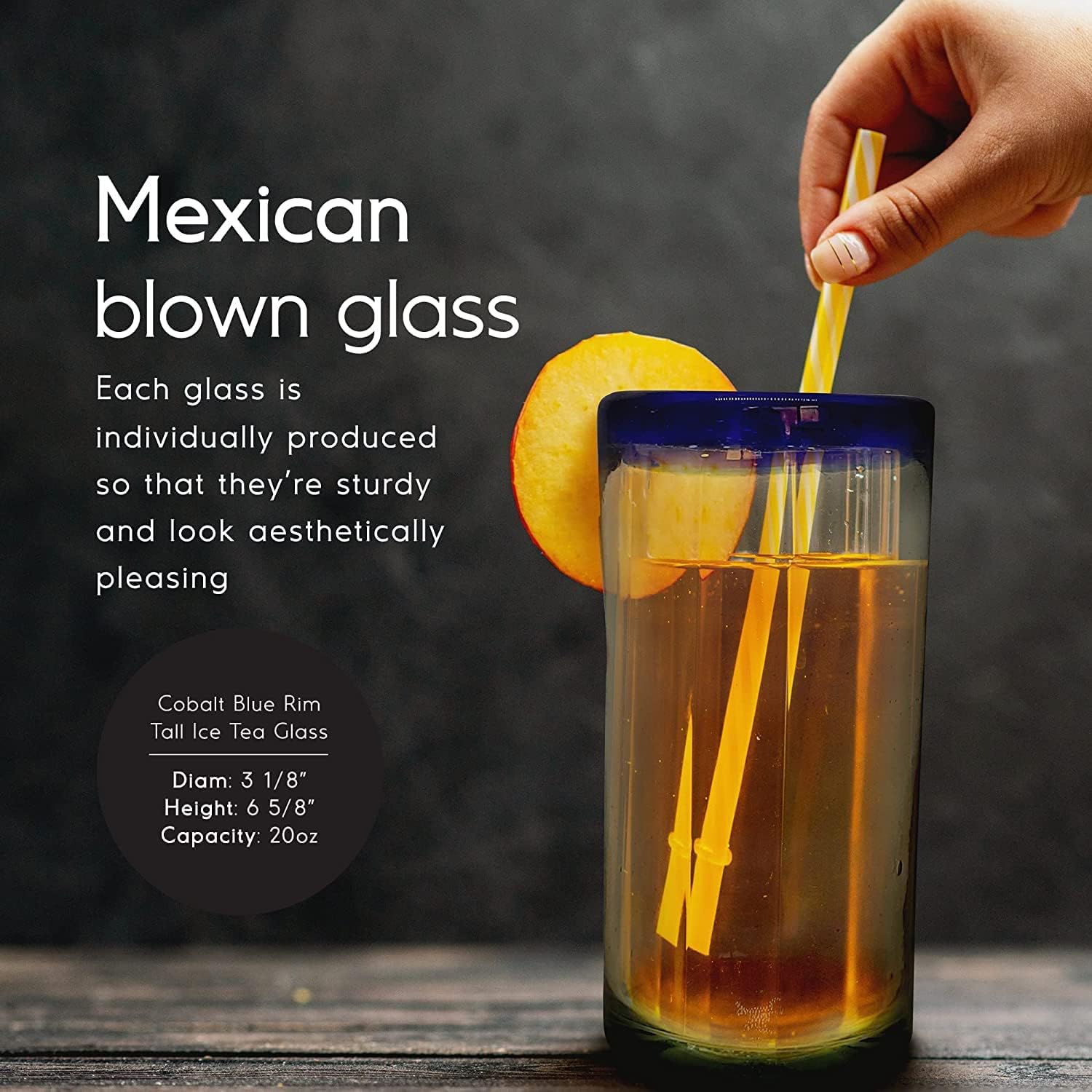 Cobalt Blue Rim 120 oz Pitcher and 6 Drinking Glasses set, Recycled Glass, Lead-free, Toxin-Free (Pitcher & Glasses)