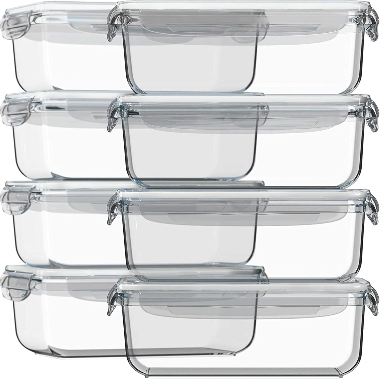 Razab 16 Pc (Set of 8) 30 Oz Glass Meal Prep Containers with Lids, Airtight Large Glass Food Storage Containers, Reusable Leak Proof BPA Free, Freezer to Oven and Dishwasher Safe