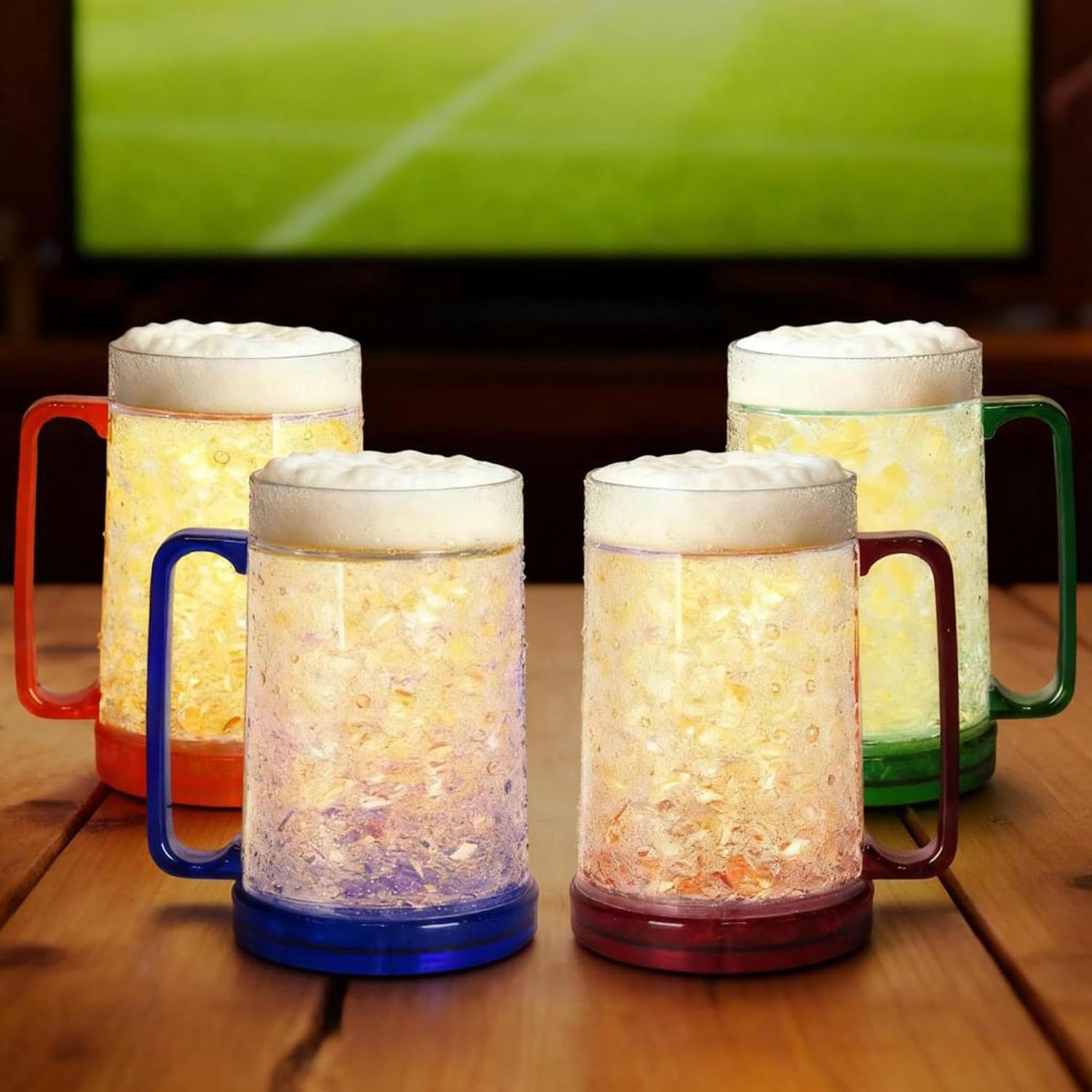 Lily's Home Freezer Beer Mugs - Set of 4 Freezable Gel-Filled 16 oz BPA-Free Acrylic Frozen Mugs for Outdoor Entertaining and Gifting
