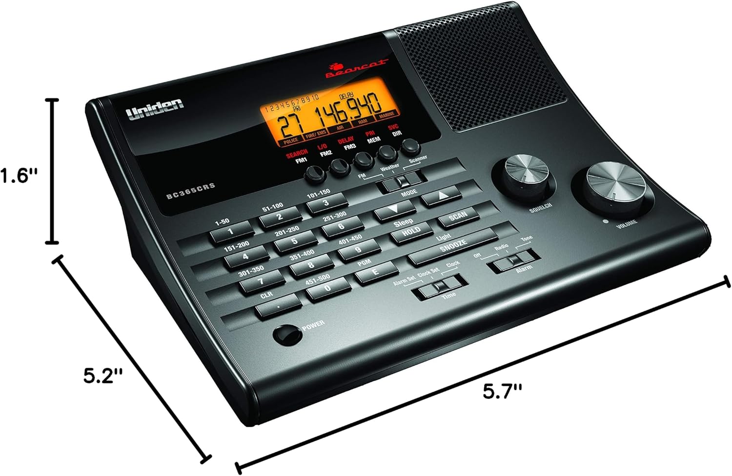 Uniden BC365CRS 500 Channel Scanner and Alarm Clock, Snooze, FM Radio, Weather Alerts, Search Bands used for Aviation, Railroad, Marine