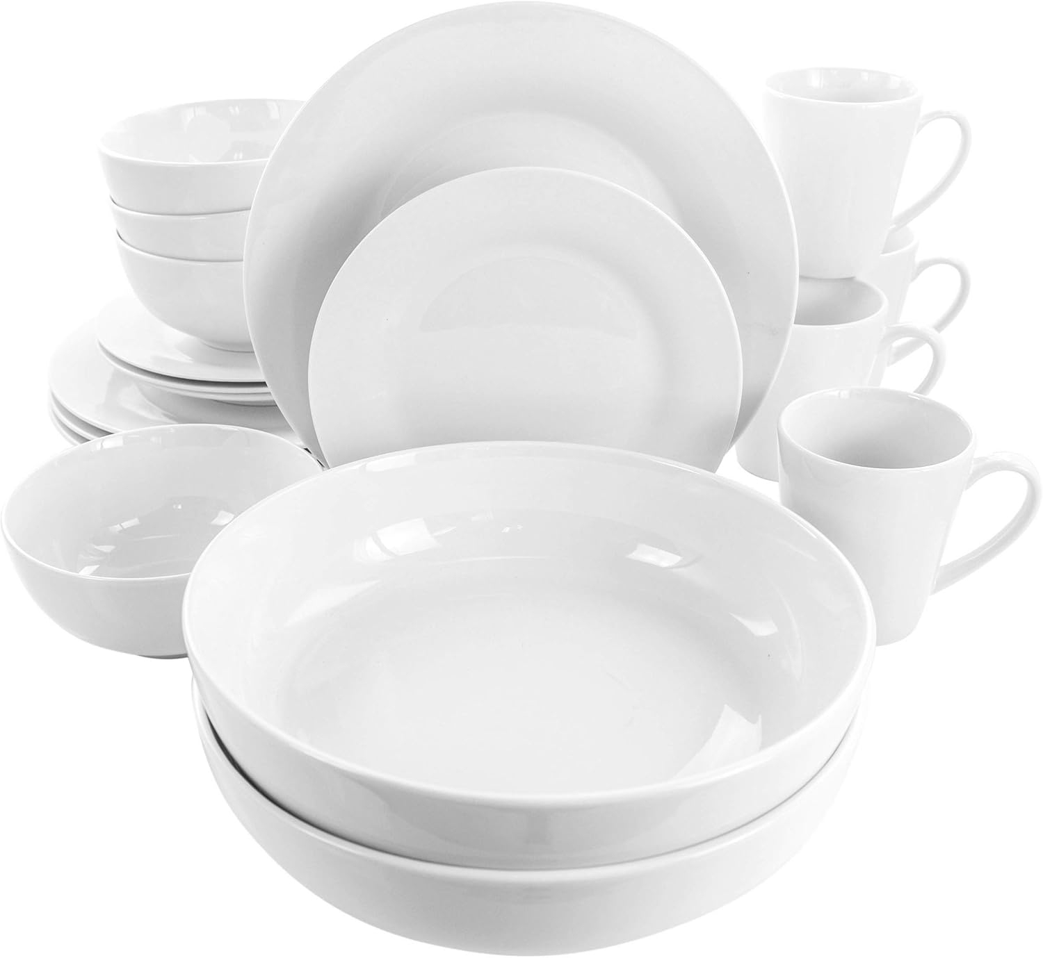 Elama White Porcelain Dish Dinnerware Set, 18 Piece, Newman