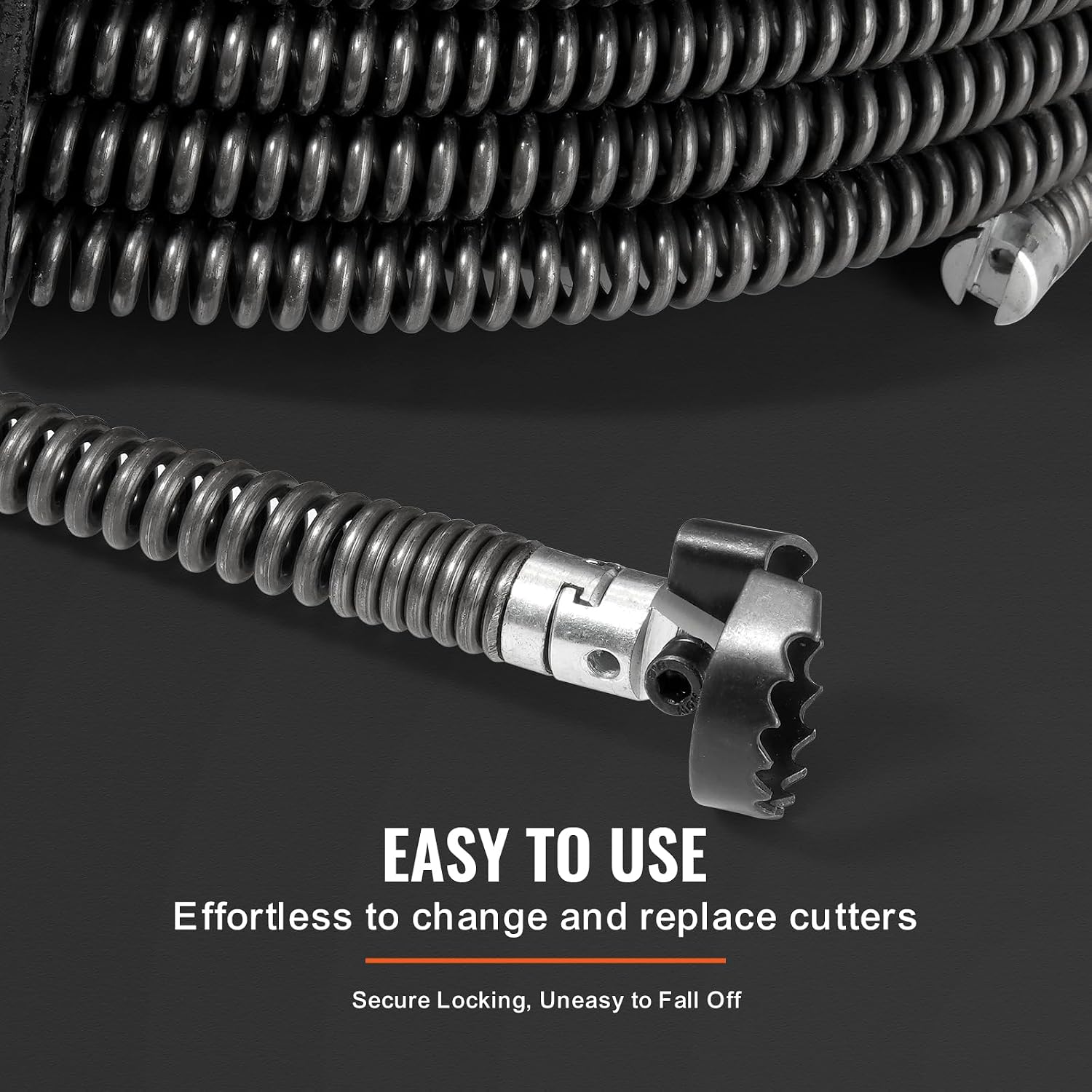 VEVOR Drain Cleaning Cable 100 FT x 5/8 Inch, Professional Sectional Drain Cleaner Cable with 7 Cutters for 0.8" to 3.9" Pipes for Hollow Core Sewer Cleaner Auger Sink, Toilet