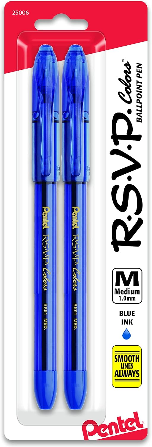 Pentel RSVP Ballpoint Pen, (1.0mm), Medium Line, Assorted Ink, Pack of 8 (BK91CRBP8M)