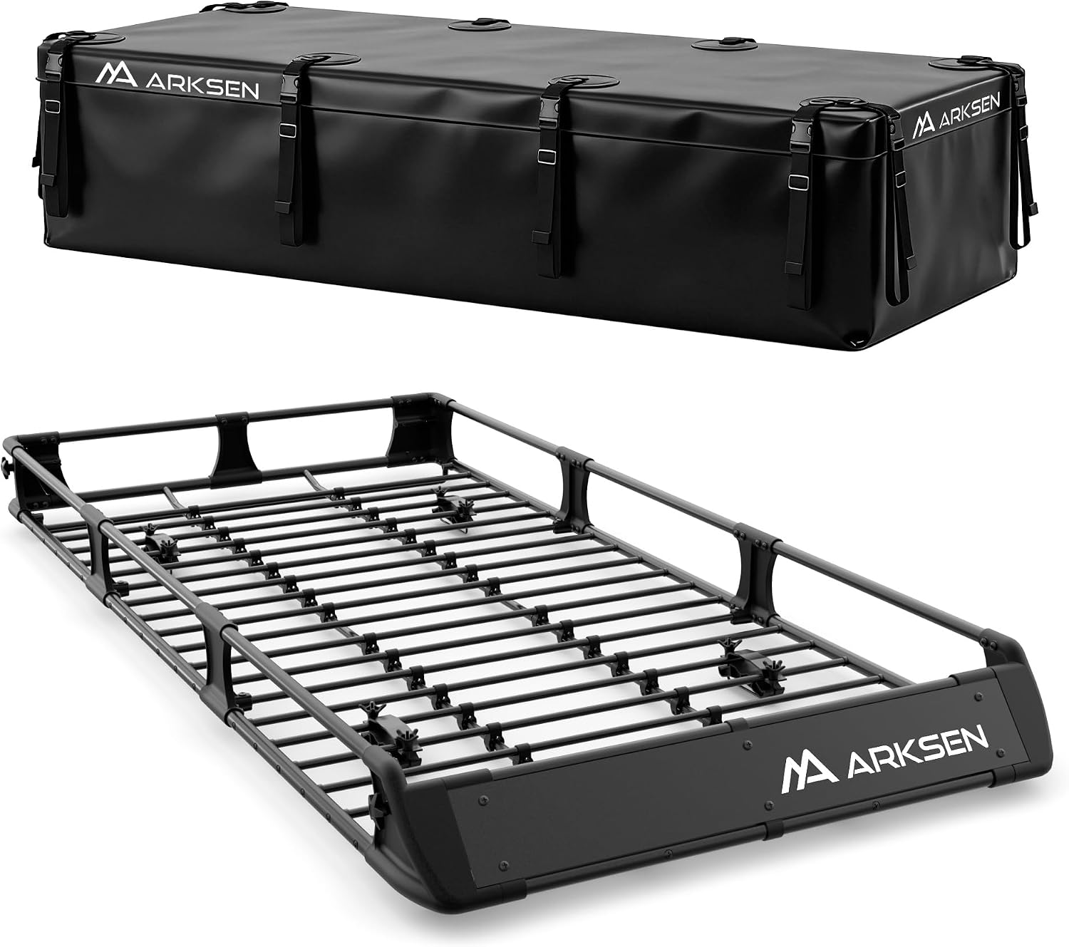 2-in-1 Foldable Fairing Roof Rack Cargo Basket (Deflector & Flat Mode), 64" x 39" Heavy Duty Steel Rooftop Carrier, 250 lbs Max Load, Fits SUV Truck Pickup for Kayaks, Canoes & Luggage