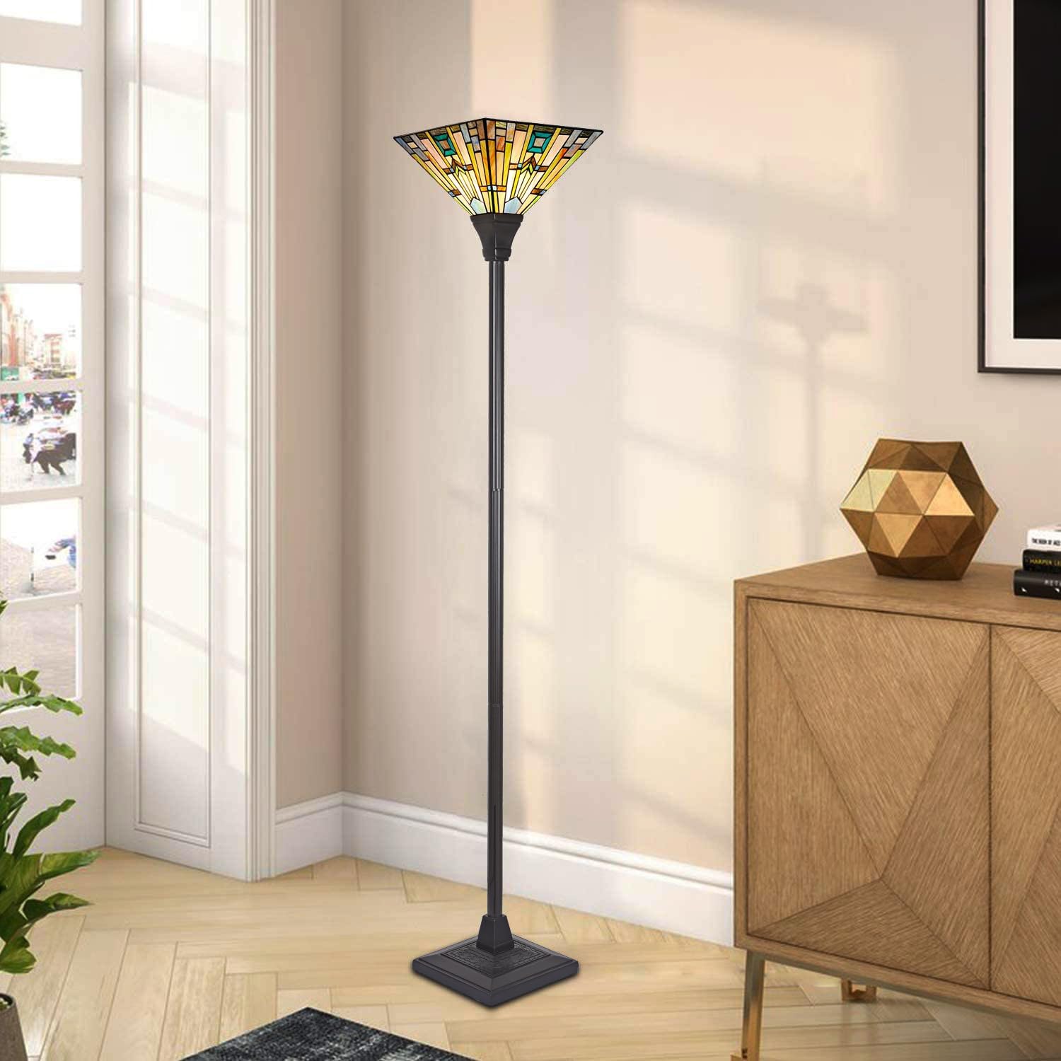 Tiffany Floor Lamp 70" Tall Stained Glass Mission Torchiere Light