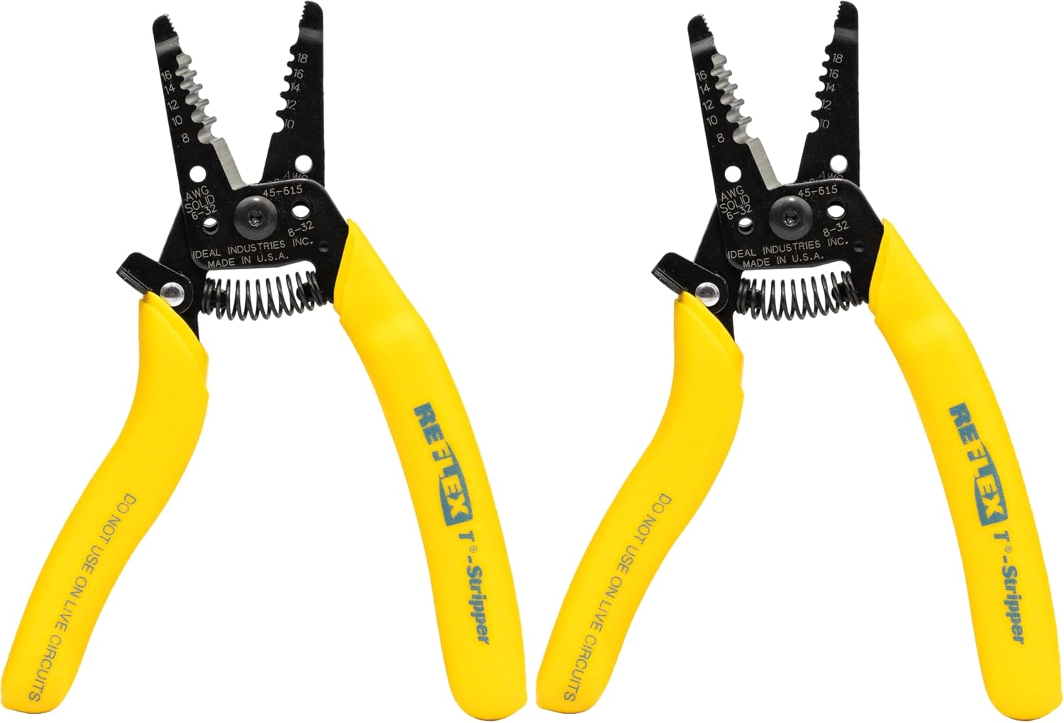 IDEAL Electrical Reflex Super T-Stripper Wire Strippers, 8–16 AWG Solid, 10–18 AWG Stranded, Ergonomic Wire Cutter and Stripping Tool with Textured Sleeves, Locking Handle