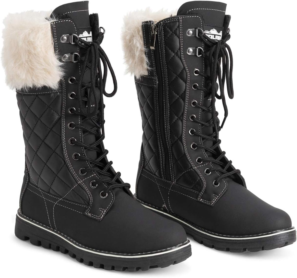 POLAR Womens Faux Fur Warm Thermal Waterproof Outdoor Walking Snow Winter Rubber Sole Calf Boots