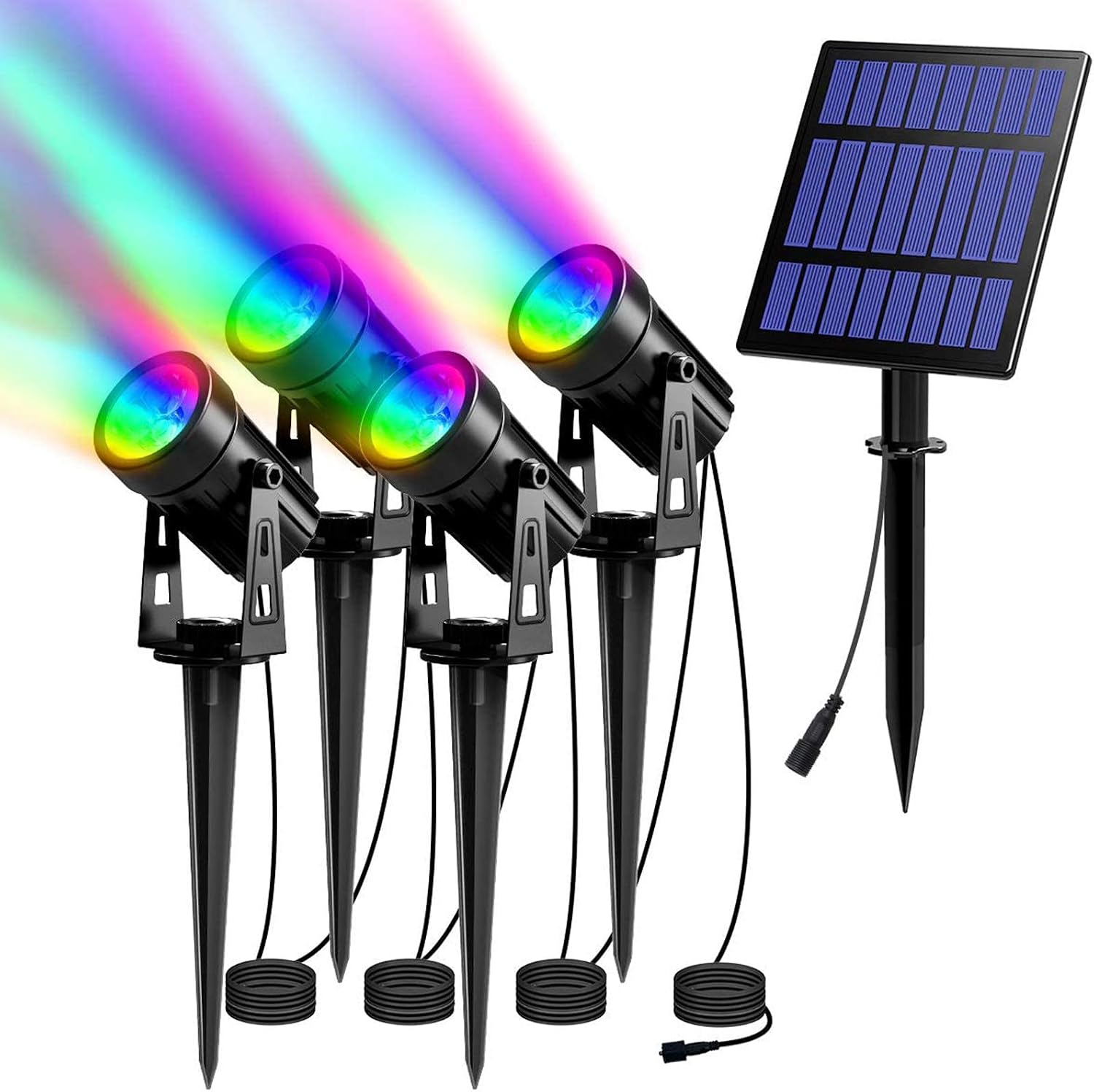T-SUN Solar Spot Lights Outdoor, Dual Head Solar Spotlights, Cool White | IP65 Waterproof, 2 Brightness Modes, Dusk to Dawn Solar Uplights for Garden, Yard, Pathway, Patio, Lawn