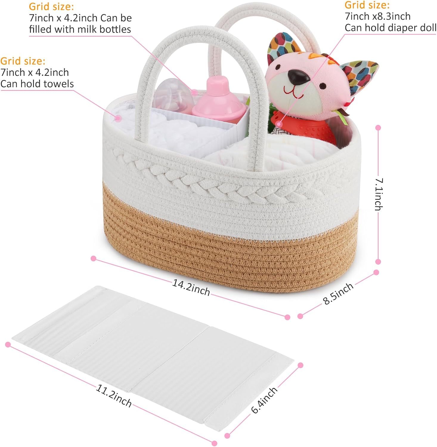 ABenkle Baby Diaper Caddy, Nursery Storage Bin and Car Organizer for Diapers and Baby Wipes, Cotton Rope Diaper Basket Caddy