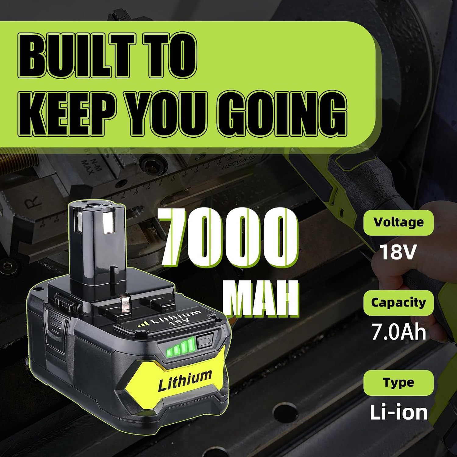 2 Pack 7.0Ah P108 Replacement for Ryobi 18V Battery and Charger Combo P117
