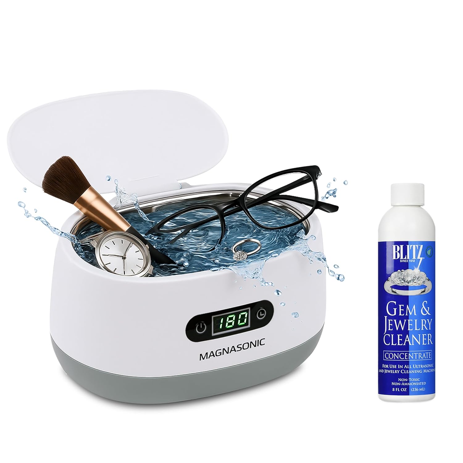 Magnasonic Ultrasonic Cleaner - 20oz Stainless Steel Tank, Digital Timer, 5 Cleaning Modes, Ultrasonic Jewelry Cleaner for All Jewelry, Eyeglasses, Watches, Dentures, Retainers & More