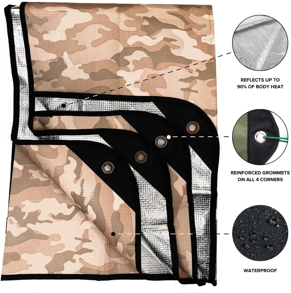 Arcturus Insulated Tarp, Reusable Heavy Duty Thermal Survival Blanket – 60x82in, Reflects 90% Body Heat, Waterproof, Windproof, 3-Layer Design, Reinforced Grommets, Olive Green | Reflective Mylar, Waterproof & Windproof, Reinforced Grommets for Tarp Setu…