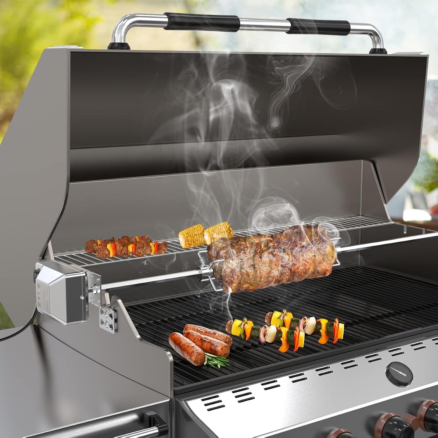 onlyfire Universal Grill Rotisserie Kit with 37"×1/2" Hexagon Spit Rod | Stainless Steel 110V Electric Motor, Does Not Fit Weber Gas Grills