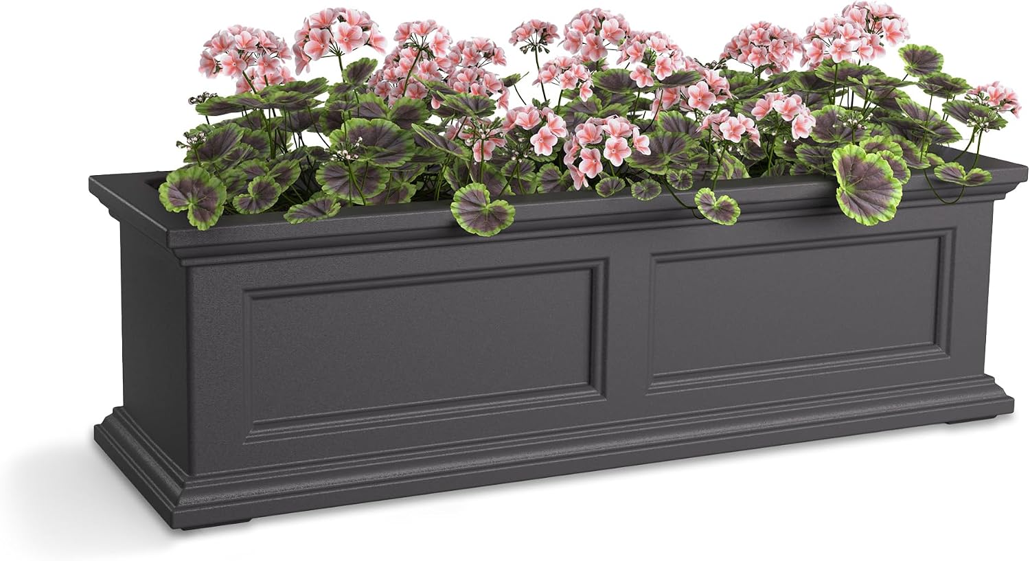Mayne Fairfield 48in Self-Watering Rectangular Window Box Planter, Black | Self-watering, All season, Fade resistant, Mounting brackets included, Built-in overflow, 15-year warranty