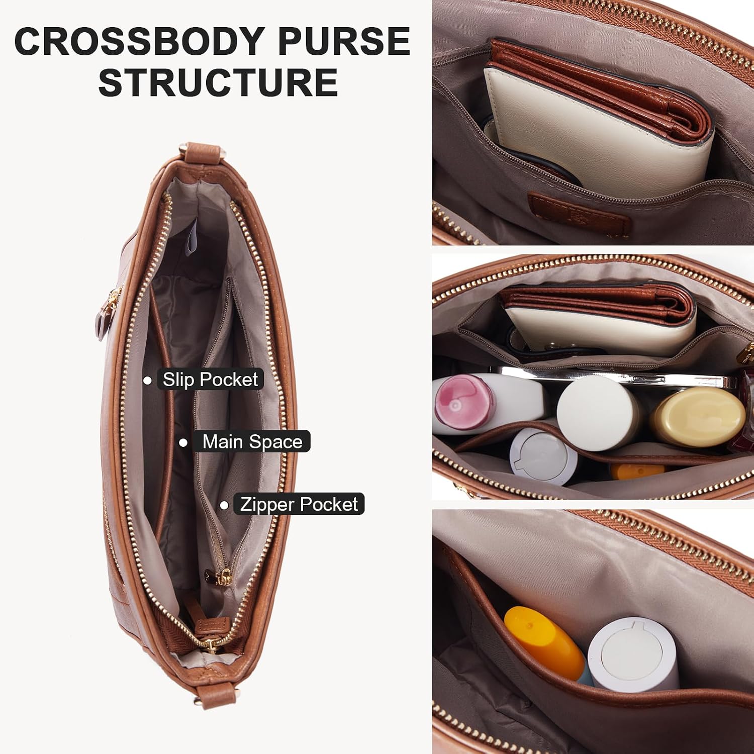 BOSTANTEN Crossbody Purses for Women Medium Shoulder Bag Quilted Handbags with Zipper Pocket