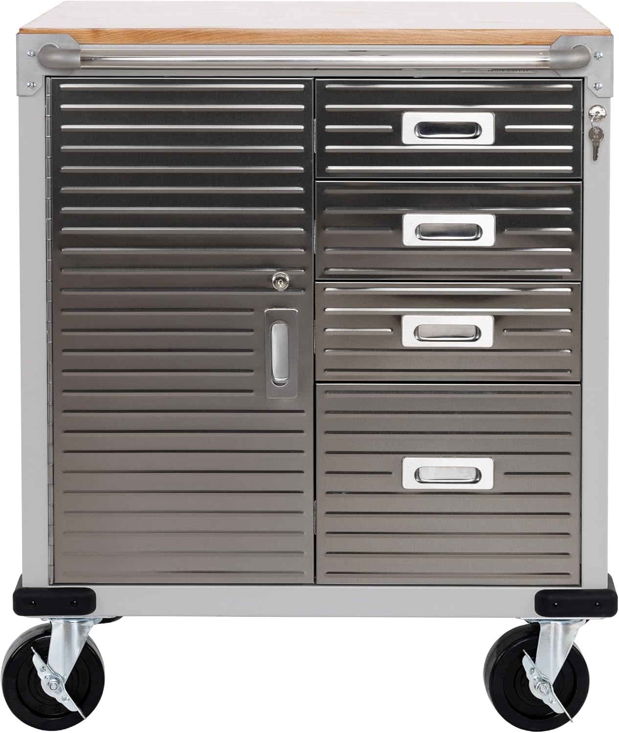 Seville Classics UltraHD Heavy Duty Rolling Cabinet Workbench Table w/Solid Wood Top, Workstation for Garage, Office, Workshop, Granite, 6-Drawer (28" W x 18" D