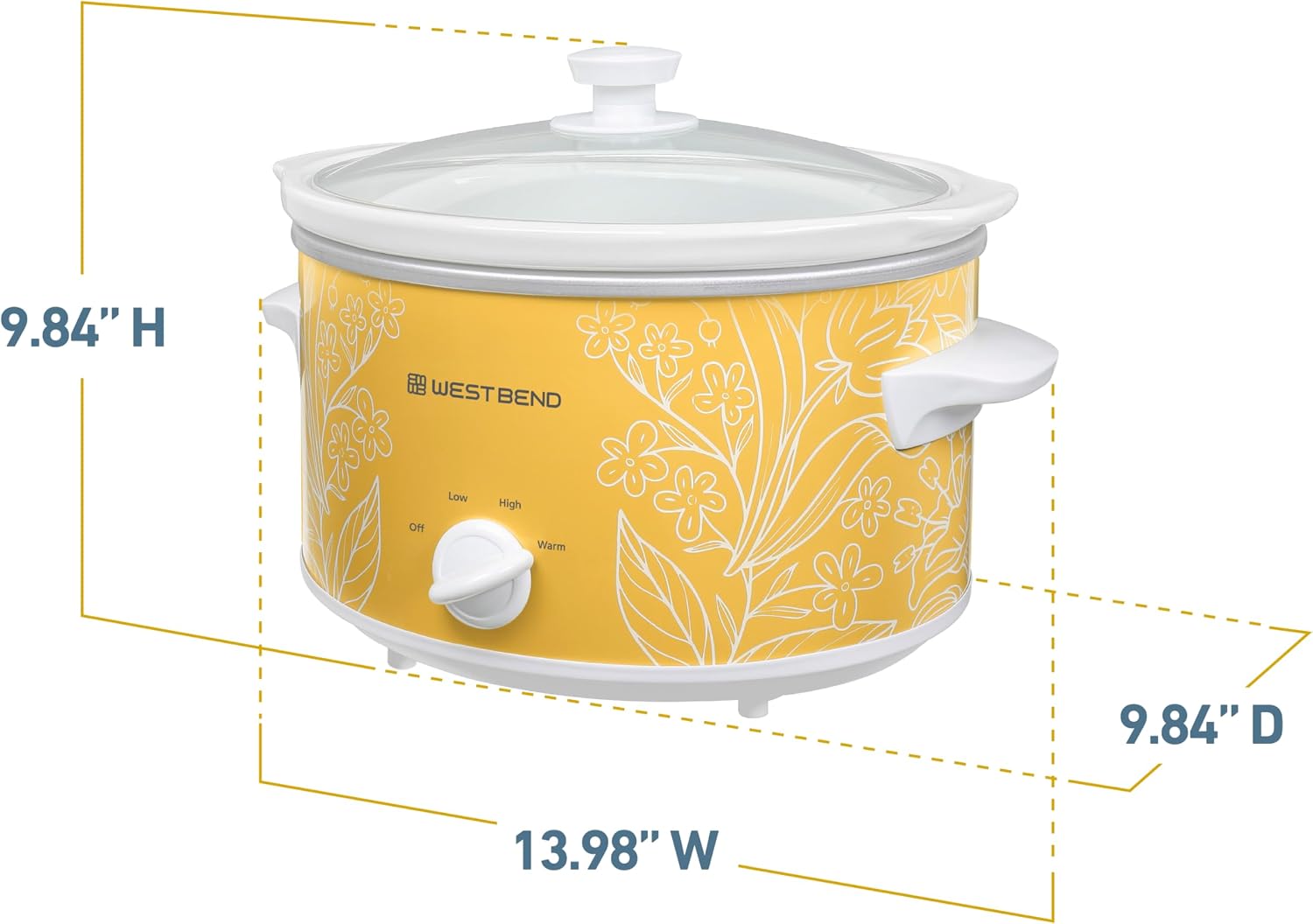West Bend Slow Cooker 4-Quart Manual Crockery Style with Dishwasher Safe Oval Ceramic Crockpot and Glass Lid Two Temperature Settings Plus Keep Warm, 210-Watts, Black