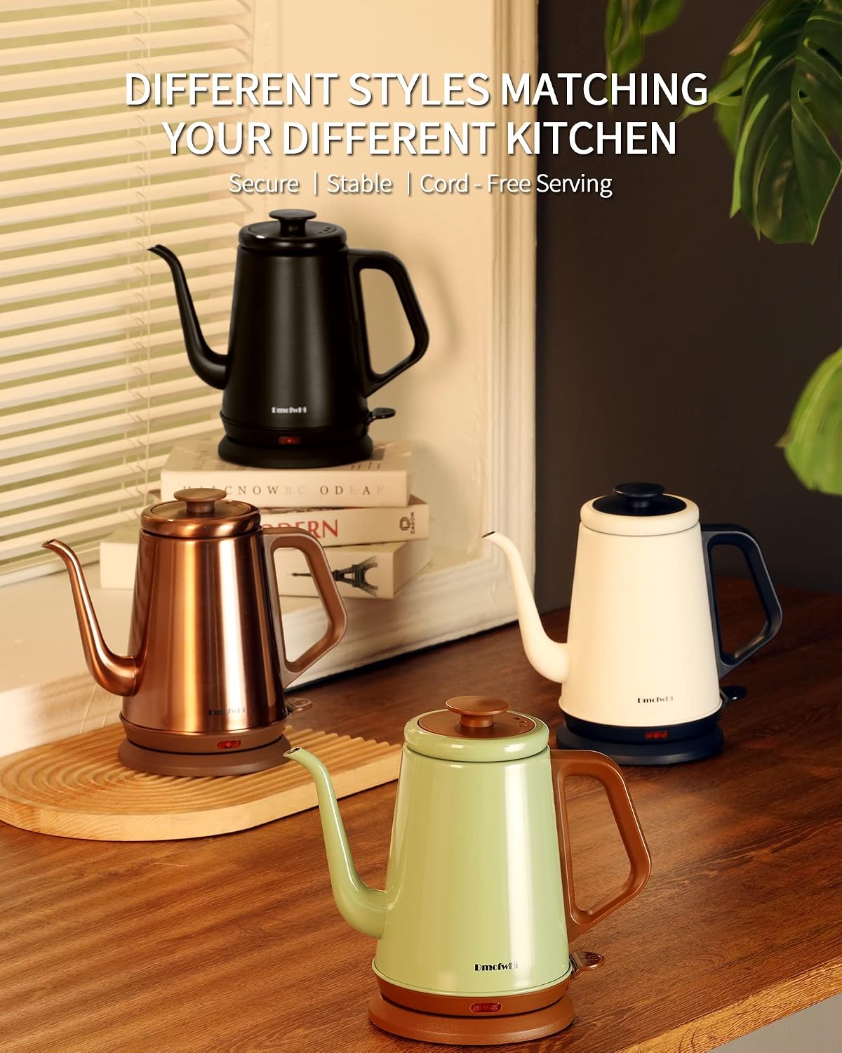 DmofwHi 1000W Gooseneck Electric Kettle (1.0L), 100% Stainless Steel BPA Free Tea Kettle with Auto Shut - Off Protection