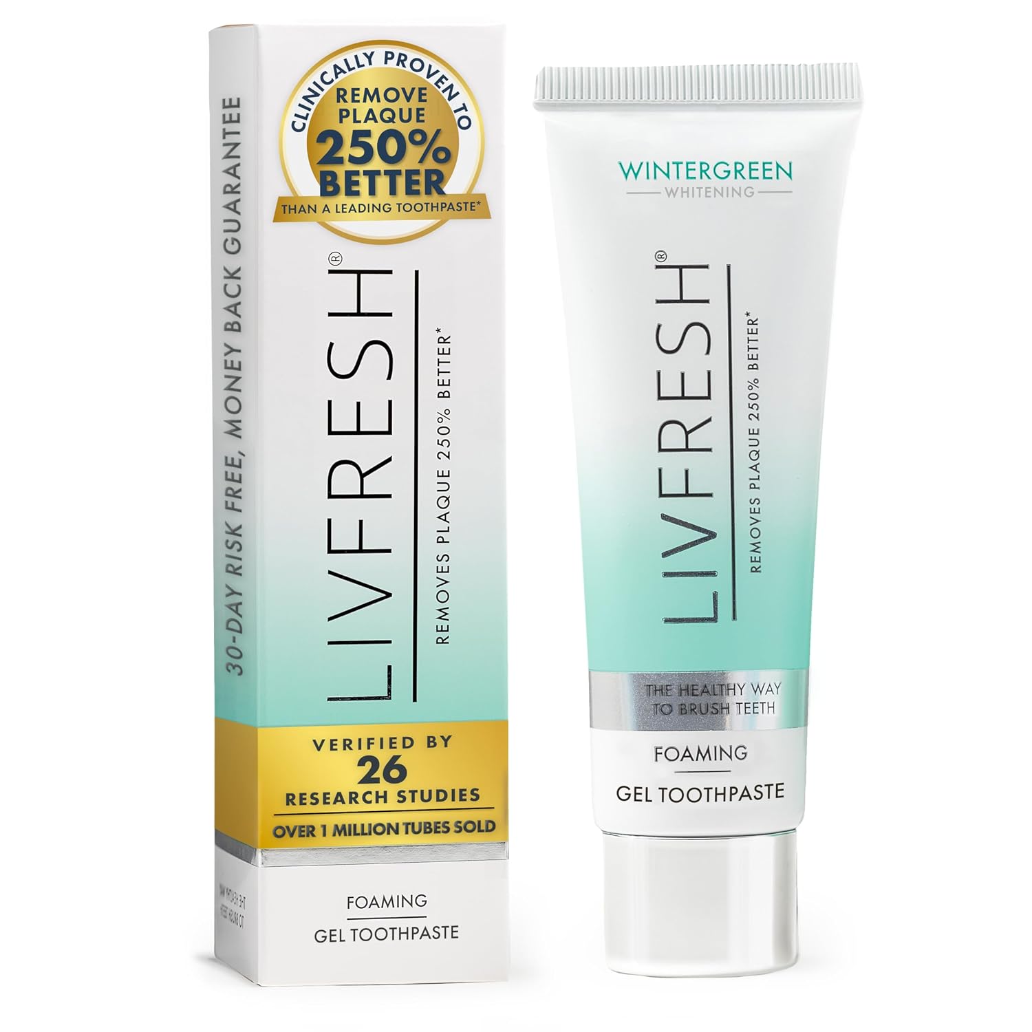 LIVFRESH Toothpaste Gel, Clinically Proven to Remove Plaque 250% Better, Improves Gum Health 190% Better, Prevents & Reduces Tartar, Freshens Breath, SLS Free Dental Gel, Wintergreen