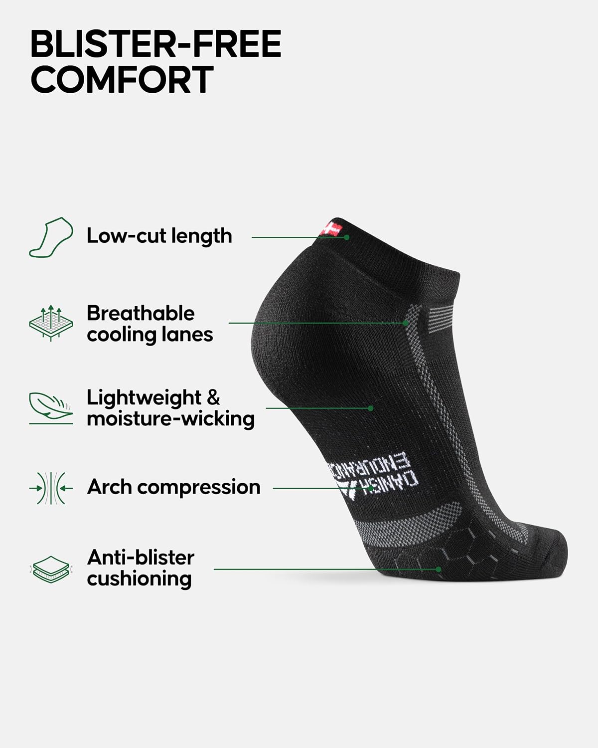 DANISH ENDURANCE Running Socks, Low-Cut, Anti Blister, 3 & 5-Pack