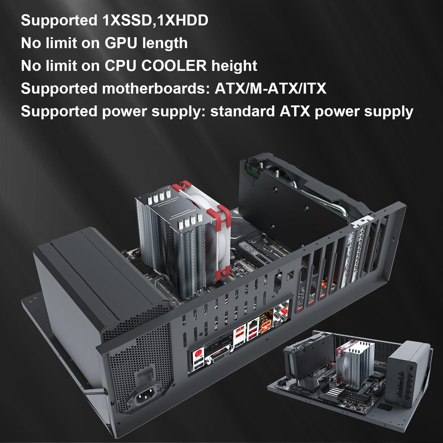 TGDGAMER Open Chassis DIY Gaming PC Test Bench, ATX/M-ATX/ITX, Wide Cooling | Fits ATX, M-ATX, ITX Motherboards, Open Frame Wide Body Heat Dissipation