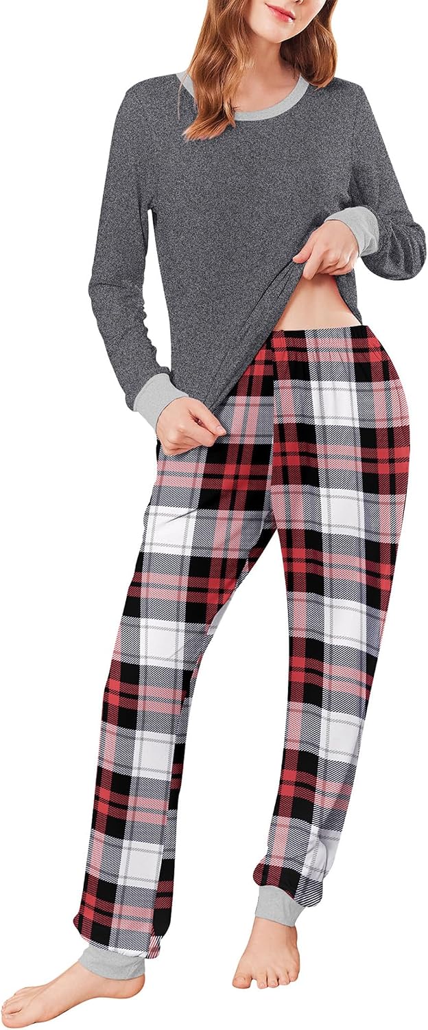 Ekouaer Womens Pajamas Sets Long Sleeve Tops with Jogger Pants