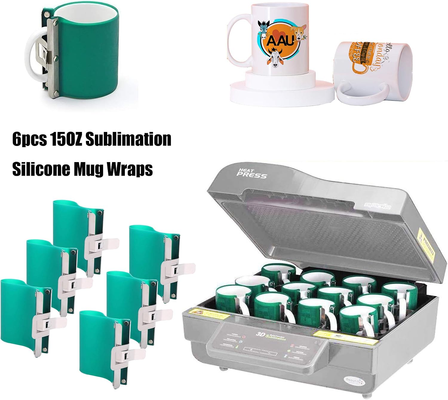 E-Found 6pcs 15OZ Sublimation Silicone Mug Wraps 3D Sublimation Silicone Mug Clamp Mug Wraps for Sublimation in Oven Fixture 3D Rubber Mug Clamps