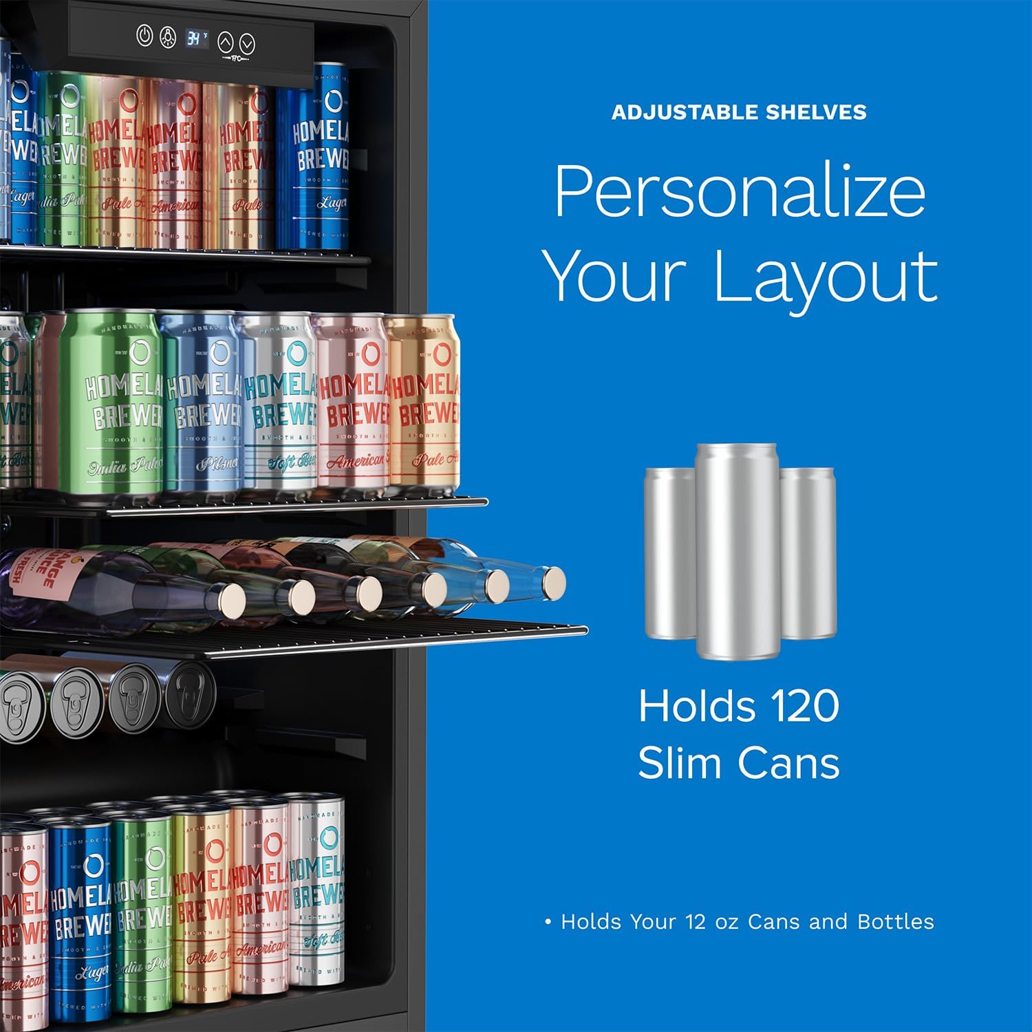 hOmeLabs Beverage Refrigerator and Cooler - Mini Fridge with Glass Door for Soda Beer or Wine - 120 Cans Capacity - Small Drink Dispenser Machine