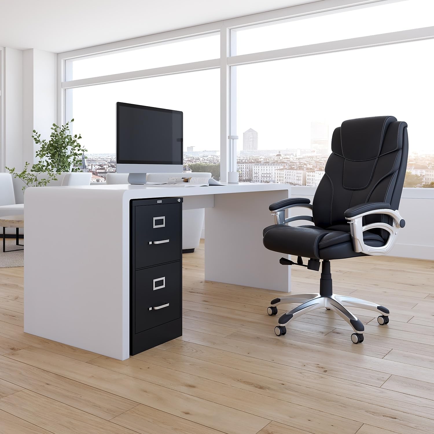 Staples 2-Drawer Vertical File Cabinet, Letter Size Documents, Lockable, 22" D x 15" W x 28.38" H, Black