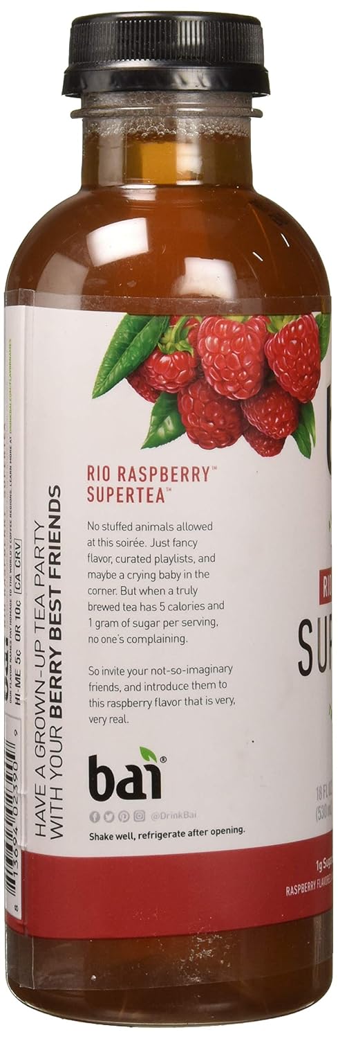 Bai Iced Tea, Narino Peach, Antioxidant Infused Supertea, Crafted with Real Tea (Black Tea, White Tea), 18 Fluid Ounce Bottles, 12 count