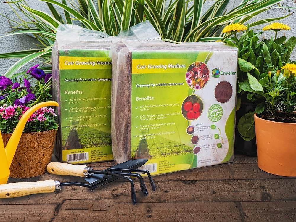 Envelor Organic Coco Coir Brick 10 Lbs. Coir Block Coconut Fiber Growing Medium Potting Soil Mix Coco Peat Media Coir Pith Indoor Outdoor Planters Vegetable Garden Beds