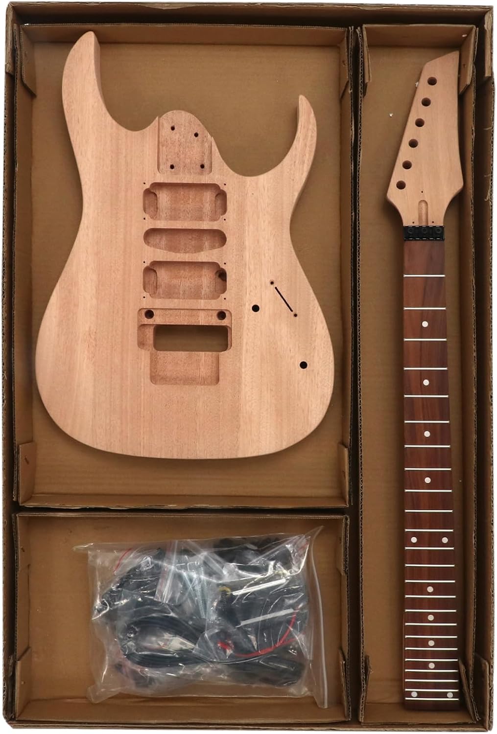 DIY Electric Guitar Kit Beginner Kit 6 String Right Hand JS Series | Mahogany Body, Mahogany Neck, Rosewood Fretboard, Black Hardware