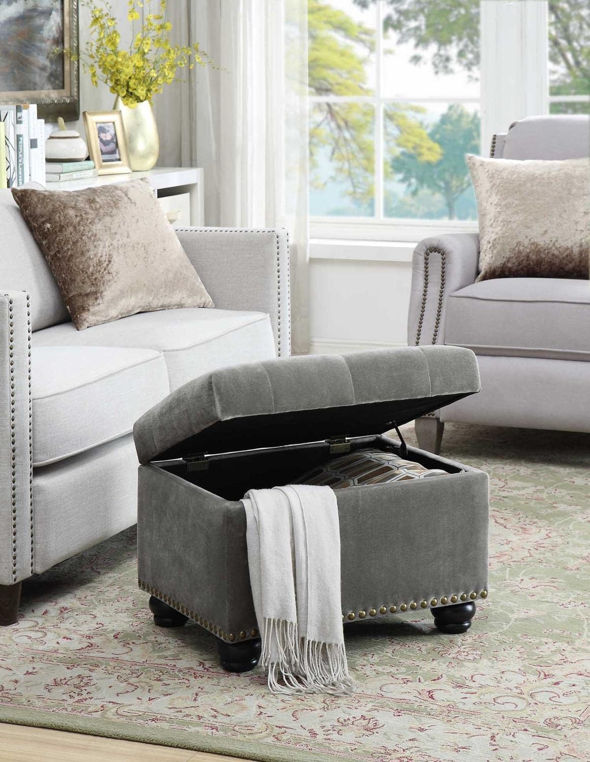Convenience Concepts Designs4Comfort 5th Avenue Storage Ottoman 24" - Contemporary Foot Stool and Seat with Hinged Lid for Living Room, Dining Room, Office, Den, Espresso Faux Leather