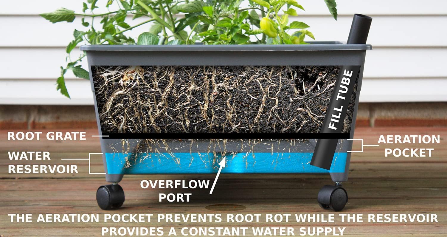 Emsco Group City Picker Raised Bed Grow Box – Self Watering and Improved Aeration – Mobile Unit with Casters - Slate